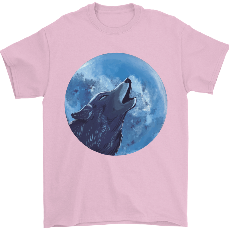 A Howling Wolf Full Moon Werewolves Mens T-Shirt Cotton Gildan Light Pink