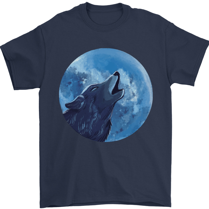 A Howling Wolf Full Moon Werewolves Mens T-Shirt Cotton Gildan Navy Blue
