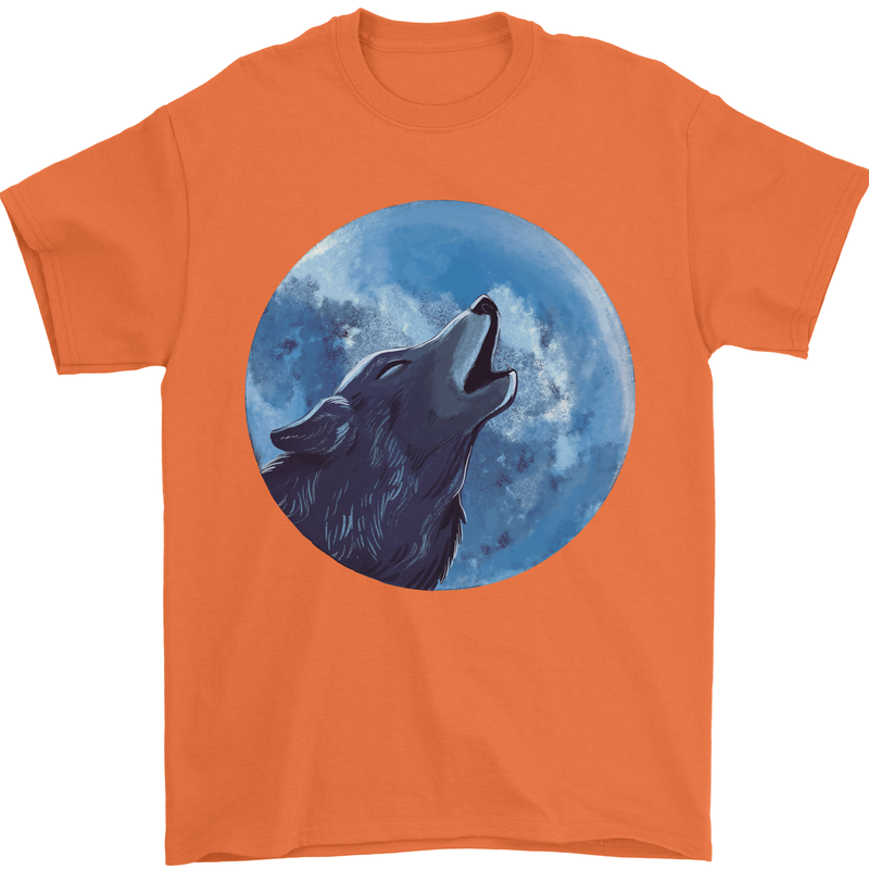 A Howling Wolf Full Moon Werewolves Mens T-Shirt Cotton Gildan Orange