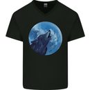A Howling Wolf Full Moon Werewolves Mens V-Neck Cotton T-Shirt Black
