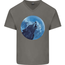 A Howling Wolf Full Moon Werewolves Mens V-Neck Cotton T-Shirt Charcoal
