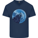 A Howling Wolf Full Moon Werewolves Mens V-Neck Cotton T-Shirt Navy Blue