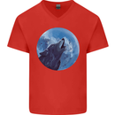 A Howling Wolf Full Moon Werewolves Mens V-Neck Cotton T-Shirt Red