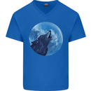 A Howling Wolf Full Moon Werewolves Mens V-Neck Cotton T-Shirt Royal Blue
