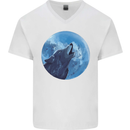 A Howling Wolf Full Moon Werewolves Mens V-Neck Cotton T-Shirt White