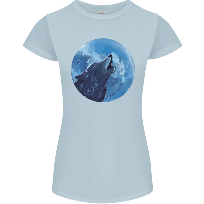 A Howling Wolf Full Moon Werewolves Womens Petite Cut T-Shirt Light Blue