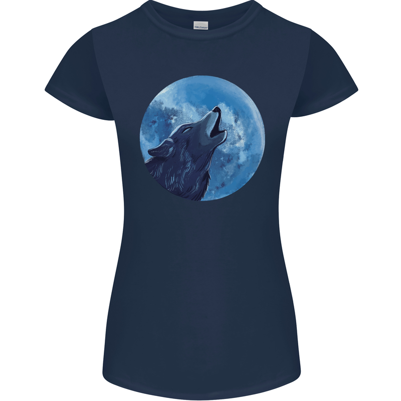 A Howling Wolf Full Moon Werewolves Womens Petite Cut T-Shirt Navy Blue