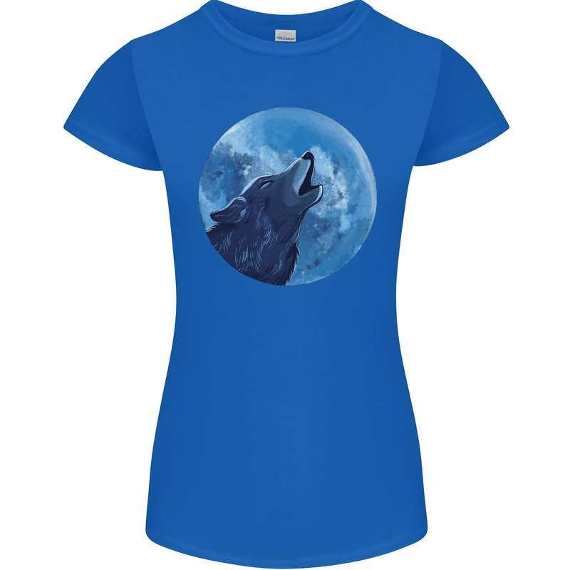 A Howling Wolf Full Moon Werewolves Womens Petite Cut T-Shirt Royal Blue