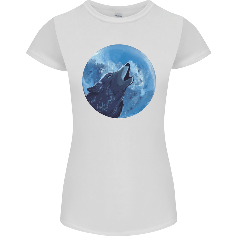 A Howling Wolf Full Moon Werewolves Womens Petite Cut T-Shirt White