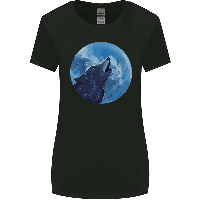 A Howling Wolf Full Moon Werewolves Womens Wider Cut T-Shirt Black