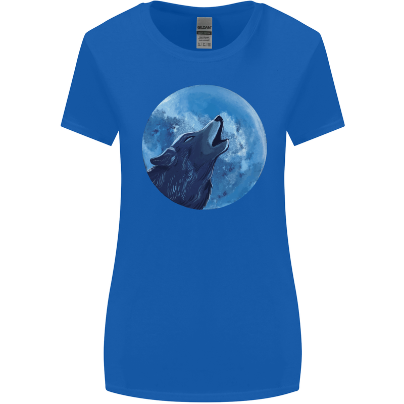 A Howling Wolf Full Moon Werewolves Womens Wider Cut T-Shirt Royal Blue