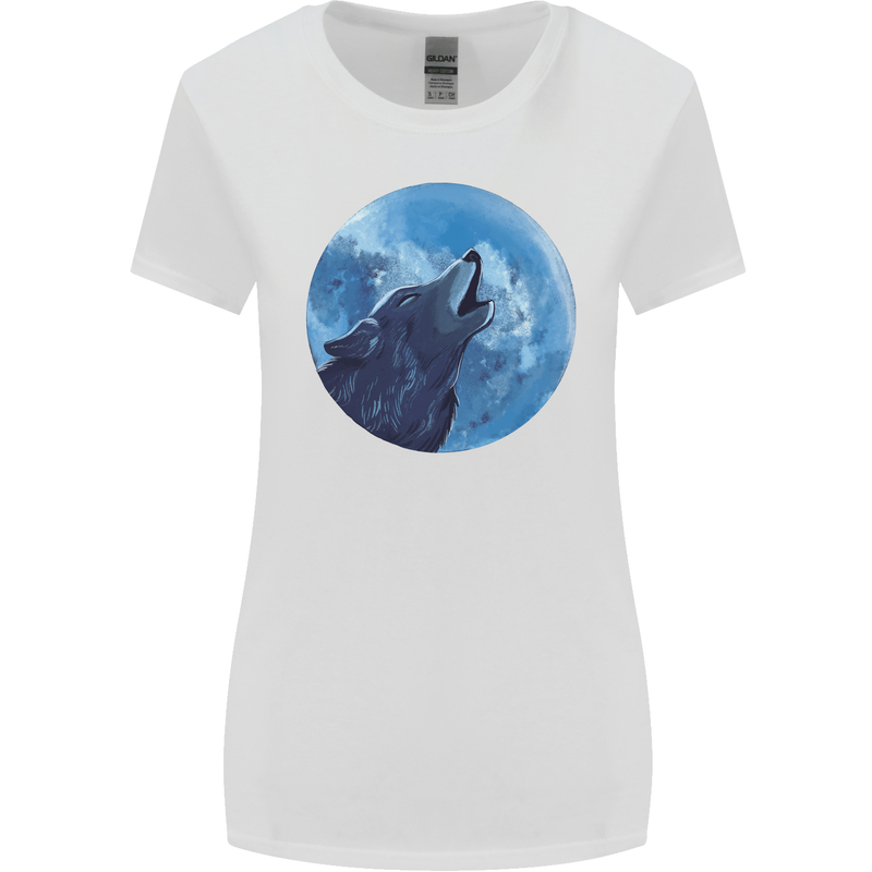 A Howling Wolf Full Moon Werewolves Womens Wider Cut T-Shirt White