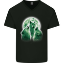 A Howling Wolf Pack Mens V-Neck Cotton T-Shirt Black