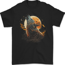 A Howling Wolf in the Moon Light Mens Gildan Cotton T-Shirt Black