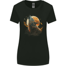 A Howling Wolf in the Moon Light Womens Wider Cut T-Shirt Black