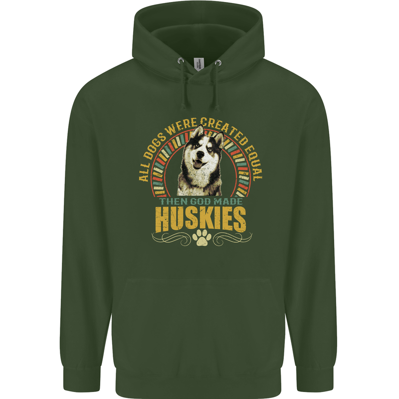 A Huskies Dog Mens 80% Cotton Hoodie Forest Green