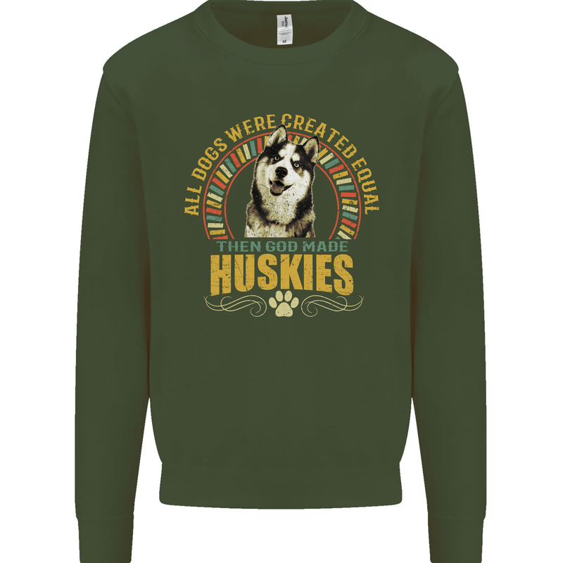 A Huskies Dog Mens Sweatshirt Jumper Forest Green