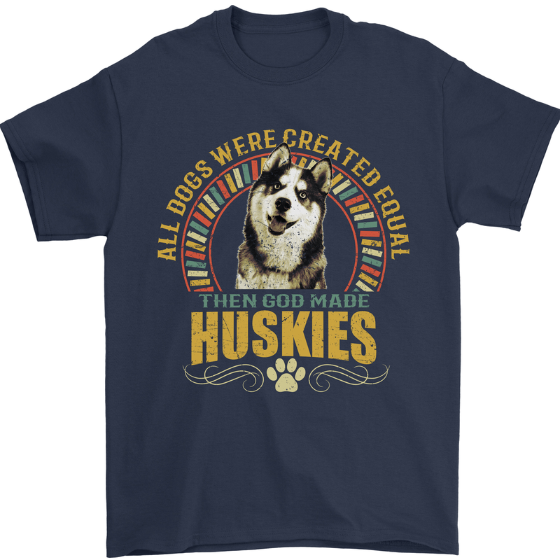 A Huskies Dog Mens T-Shirt 100% Cotton Navy Blue