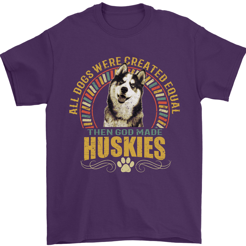 A Huskies Dog Mens T-Shirt 100% Cotton Purple