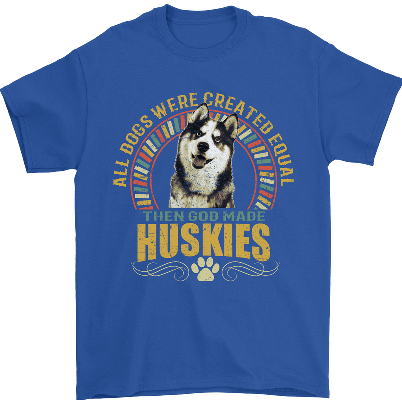 A Huskies Dog Mens T-Shirt 100% Cotton Royal Blue