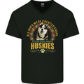 A Huskies Dog Mens V-Neck Cotton T-Shirt Black