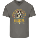 A Huskies Dog Mens V-Neck Cotton T-Shirt Charcoal