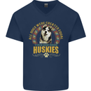A Huskies Dog Mens V-Neck Cotton T-Shirt Navy Blue