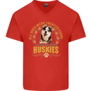 A Huskies Dog Mens V-Neck Cotton T-Shirt Red