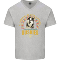 A Huskies Dog Mens V-Neck Cotton T-Shirt Sports Grey