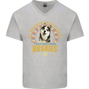 A Huskies Dog Mens V-Neck Cotton T-Shirt Sports Grey