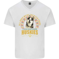 A Huskies Dog Mens V-Neck Cotton T-Shirt White