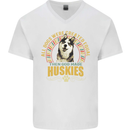 A Huskies Dog Mens V-Neck Cotton T-Shirt White