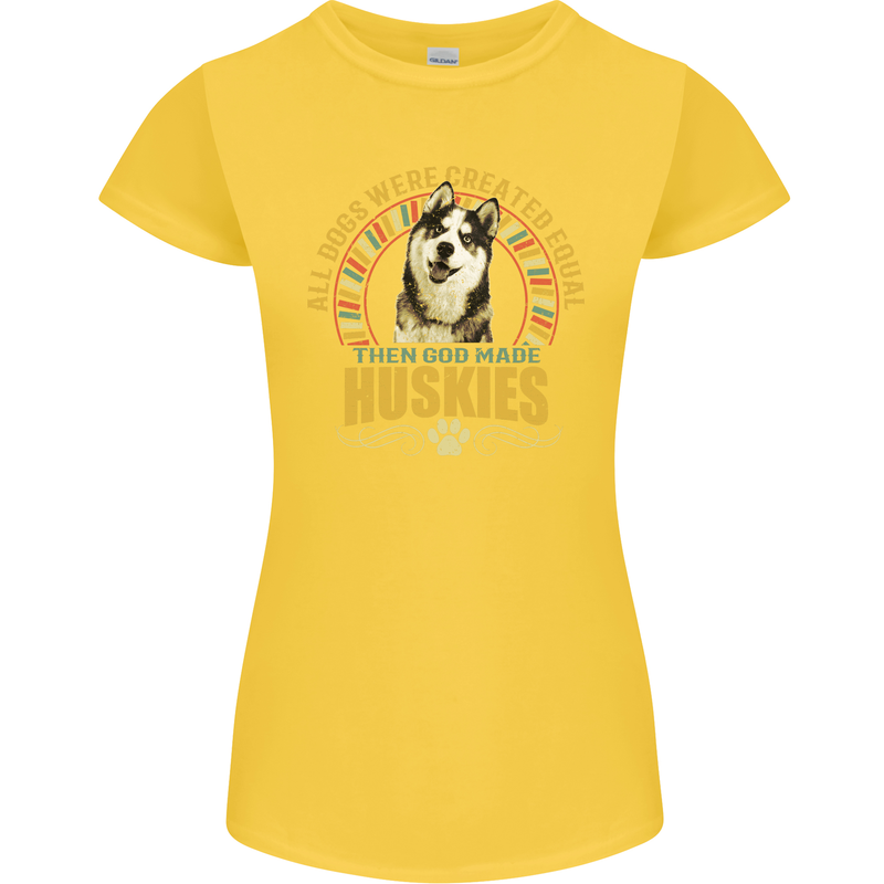 A Huskies Dog Womens Petite Cut T-Shirt Yellow