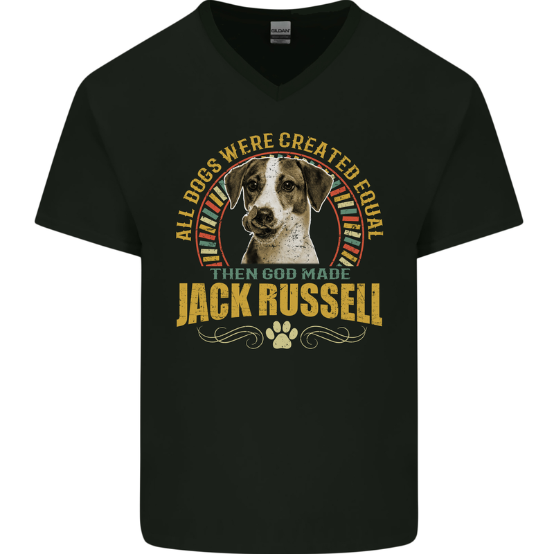 A Jack Russell Dog Mens V-Neck Cotton T-Shirt Black