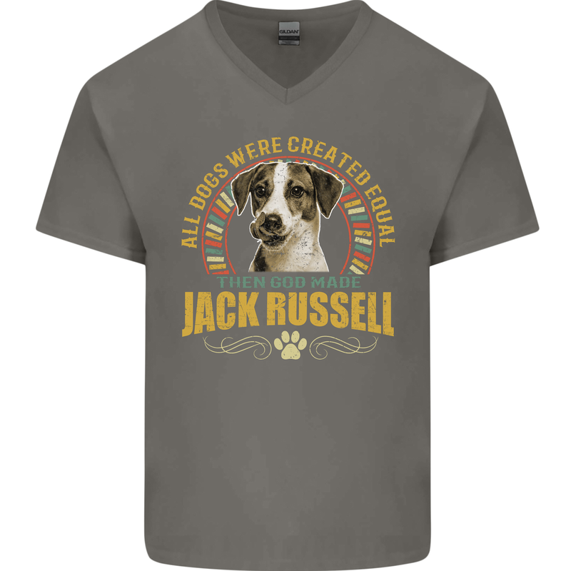 A Jack Russell Dog Mens V-Neck Cotton T-Shirt Charcoal