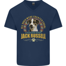 A Jack Russell Dog Mens V-Neck Cotton T-Shirt Navy Blue