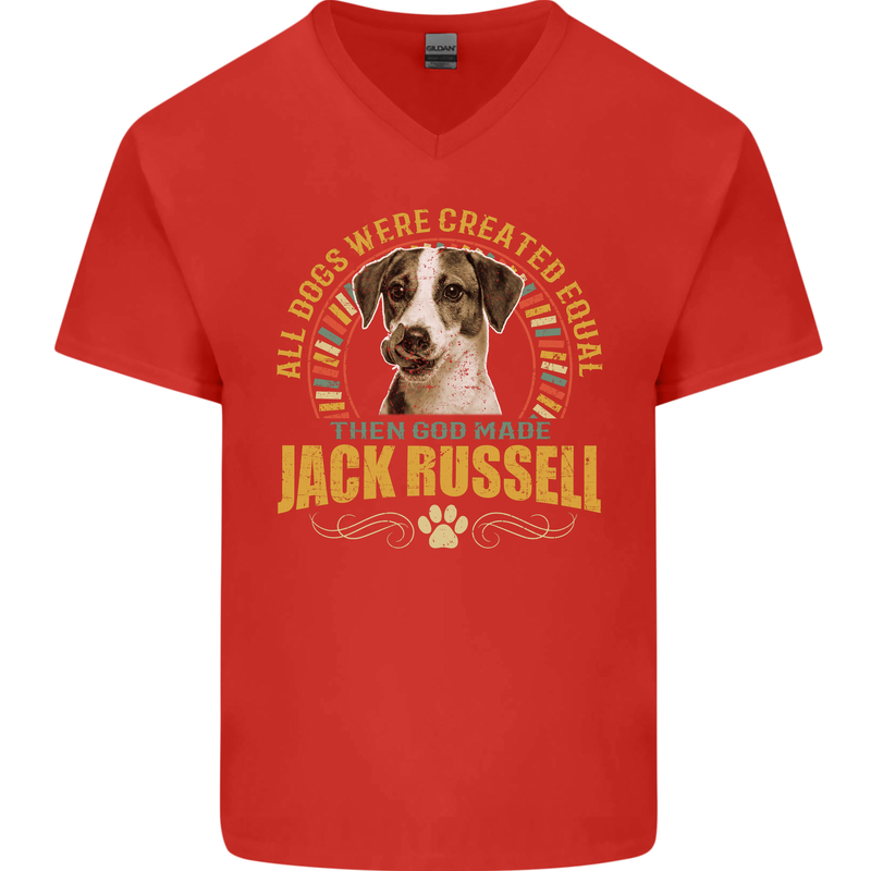 A Jack Russell Dog Mens V-Neck Cotton T-Shirt Red