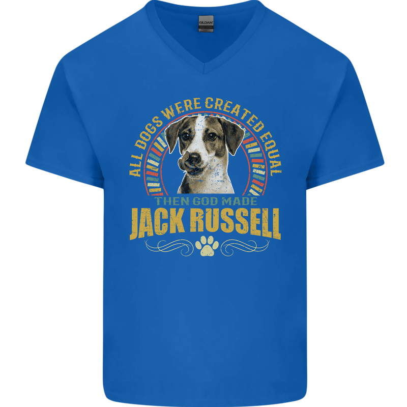A Jack Russell Dog Mens V-Neck Cotton T-Shirt Royal Blue