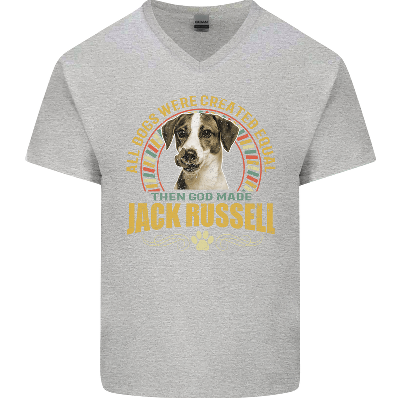 A Jack Russell Dog Mens V-Neck Cotton T-Shirt Sports Grey