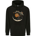 A Japanese Syle Tree on a Moon Fantasy Mens 80% Cotton Hoodie Black