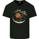 A Japanese Syle Tree on a Moon Fantasy Mens V-Neck Cotton T-Shirt Black