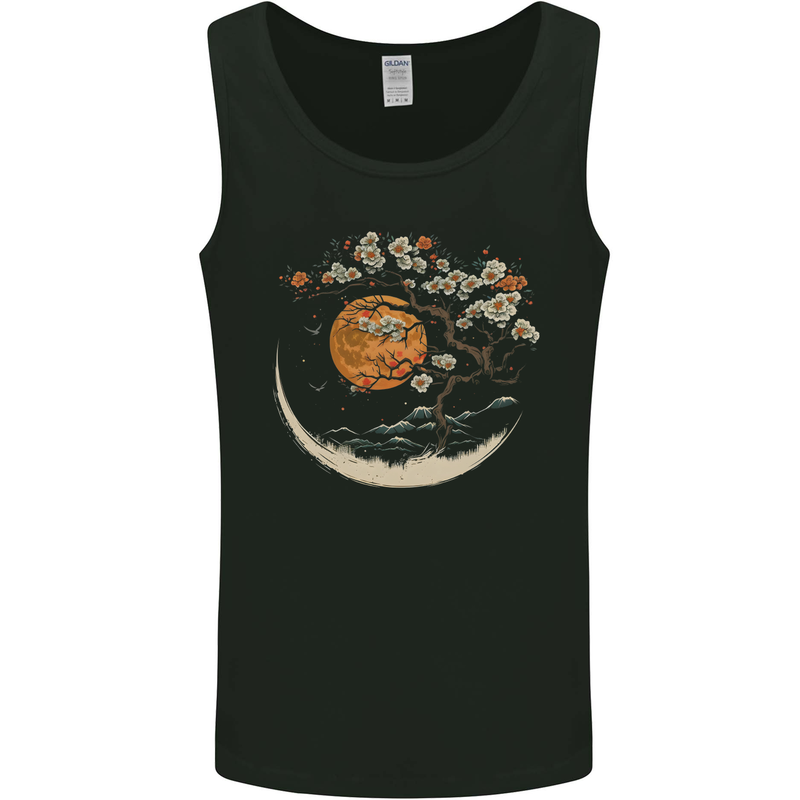 A Japanese Syle Tree on a Moon Fantasy Mens Vest Tank Top Black