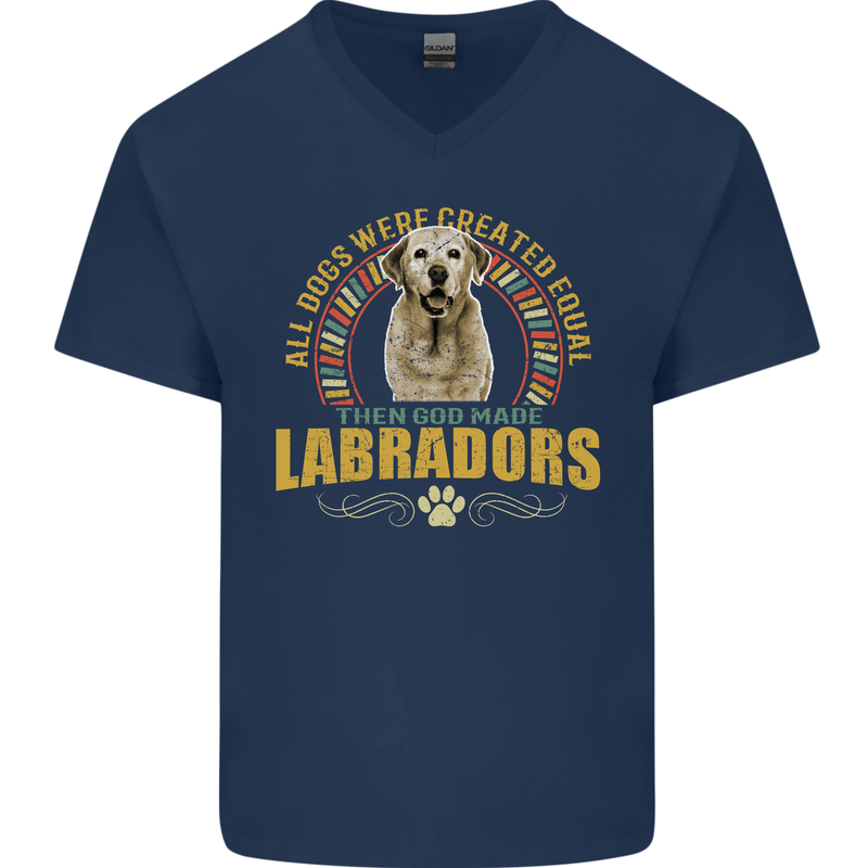 A Labrador Dog Mens V-Neck Cotton T-Shirt Navy Blue