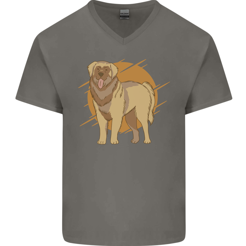 A Leonberger Dog Mens V-Neck Cotton T-Shirt Charcoal
