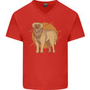 A Leonberger Dog Mens V-Neck Cotton T-Shirt Red