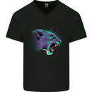 A Lion Watercolour Mens V-Neck Cotton T-Shirt Black