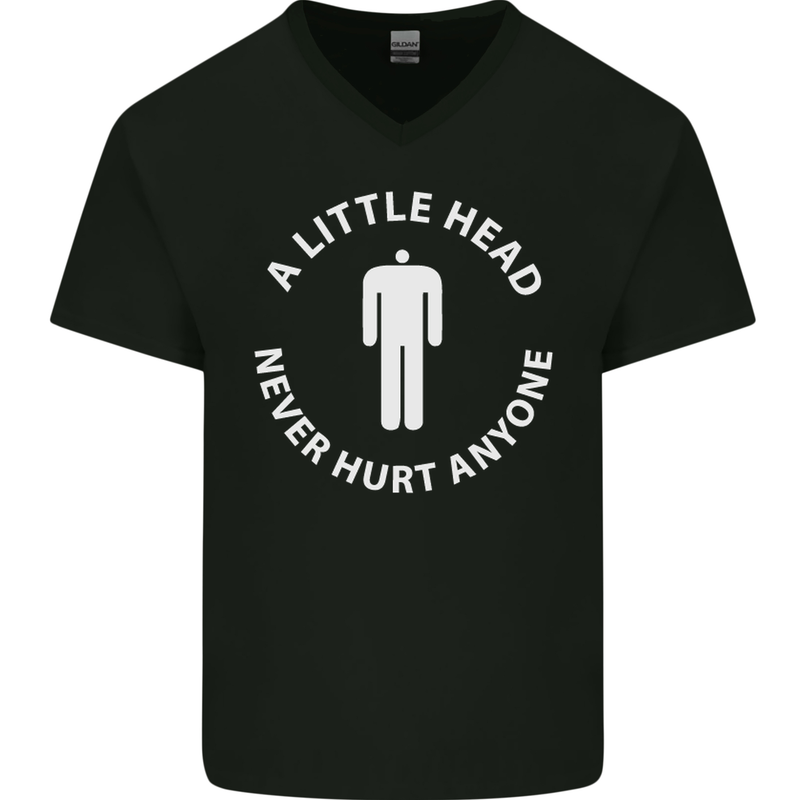 A Little Head Funny Offensive Slogan Mens V-Neck Cotton T-Shirt Black