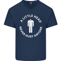 A Little Head Funny Offensive Slogan Mens V-Neck Cotton T-Shirt Navy Blue