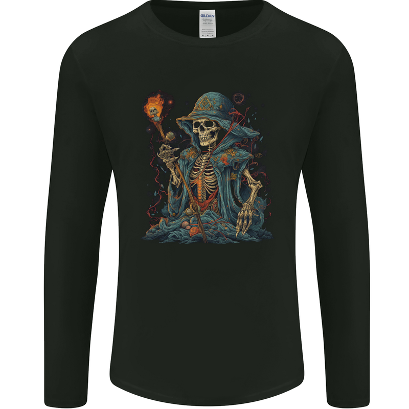 A Living Dead Wizard Skull Sorcerer Mens Long Sleeve T-Shirt Black
