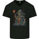 A Living Dead Wizard Skull Sorcerer Mens V-Neck Cotton T-Shirt Black